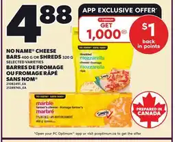 Independent Grocer NO NAME CHEESE BARS, 400 G OR SHREDS, 320 G offer