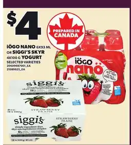 Loblaws IÖGO NANO, 6X93 ML OR SIGGI'S SKYR YOGURT, 4X100 G offer