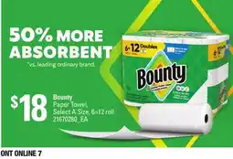 Loblaws BOUNTY PAPER TOWEL, 6=12 roll offer