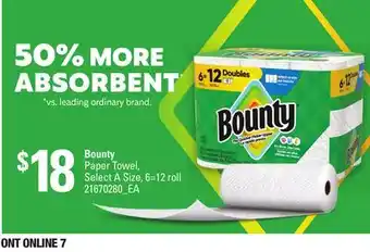 Loblaws BOUNTY PAPER TOWEL, 6=12 roll offer