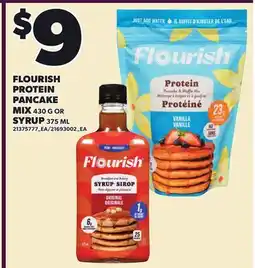 Loblaws FLOURISH PROTEIN PANCAKE MIX, 430 G OR SYRUP, 375 ML offer