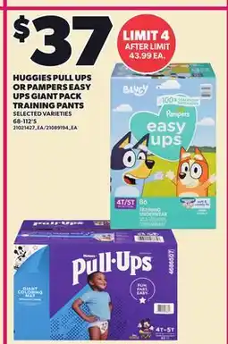 Loblaws HUGGIES PULL UPS OR PAMPERS EASY UPS GIANT PACK TRAINING PANTS, 68-112'S offer