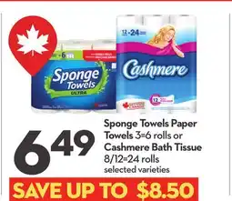 Longo's Sponge Towels Paper Towels 3 = 6 rolls or Cashmere Bath Tissue 8/12 = 24 rolls offer