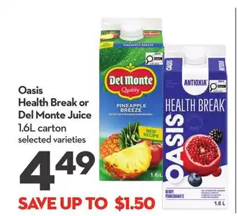 Longo's Oasis Health Break or Del Monte Juice offer