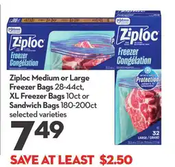 Longo's Ziploc Medium or Large Freezer Bags 28-44ct, XL Freezer Bags 10ct or Sandwich Bags 180-200ct offer