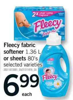 Fortinos FLEECY FABRIC SOFTENER, 1.36 L OR DRYER SHEETS, 80'S offer