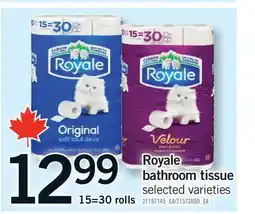 Fortinos ROYALE BATHROOM TISSUE, 15=30 ROLLS offer