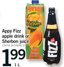 Fortinos APPY FIZZ APPLE DRINK OR SHERBON JUICE offer