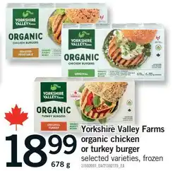 Fortinos YORKSHIRE VALLEY FARMS ORGANIC CHICKEN OR TURKEY BURGER offer