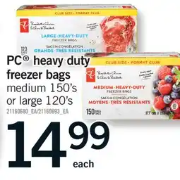Fortinos PC HEAVY DUTY FREEZER BAGS MEDIUM 150'S OR LARGE 120'S offer