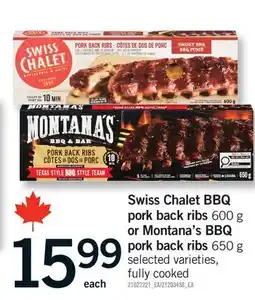 Fortinos SWISS CHALET BBQ PORK BACK RIBS, 600 G OR MONTANA'S BBQ PORK BACK RIBS, 650 G offer