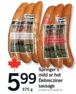 Fortinos SPRINGER'S MILD OR HOT DEBRECZINER SAUSAGE offer