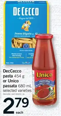 Fortinos DECCECCO PASTA, 454 G OR UNICO OR PASSATA, 680 ML offer