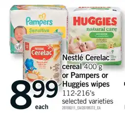 Fortinos NESTLÉ CERELAC CEREAL, 400 G OR PAMPERS OR HUGGIES WIPES, 112-216' S offer