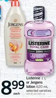 Fortinos LISTERINE, 1 L OR JERGENS LOTION, 620 ML offer