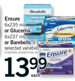 Fortinos ENSURE, 6X235 ML OR GLUCERNA 6X237 ML OR BAREBELLS, 4' S offer