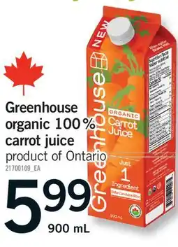 Fortinos GREENHOUSE ORGANIC 100% CARROT JUICE offer