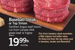 Fortinos BASEBALL STEAK OR TOP SIRLOIN offer