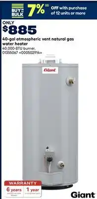 RONA Giant 40-gal atmospheric vent natural gas water heater offer