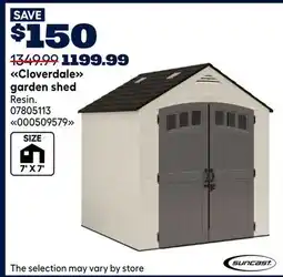 RONA Suncast Cloverdale garden shed offer