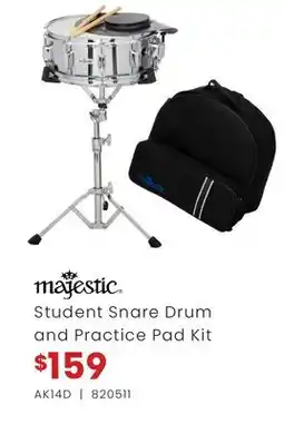 Long & McQuade MAJESTIC STUDENT SNARE DRUM AND PRACTICE PAD KIT offer