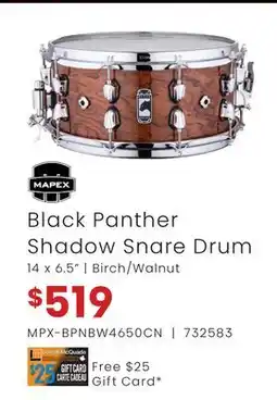 Long & McQuade BLACK PANTHER SHADOW SNARE DRUM offer