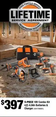 Home Depot 5-PIECES 18V Combo kit (2) 4.0Ah batteries and charger offer