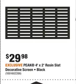 Home Depot EXCLUSIVE PEAK 4' x 2' Resin Slat Decorative Screen • Black offer
