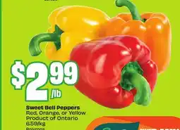 FreshCo Sweet Bell Peppers Red, Orange, or Yellow Product of Ontario 6.59/kg offer