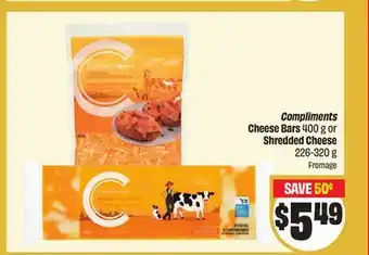 FreshCo Compliments Cheese Bars 400 g or Shredded Cheese offer