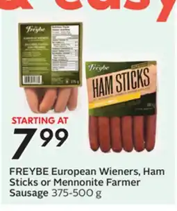Sobeys FREYBE European Wieners, Ham Sticks or Mennonite Farmer Sausage offer