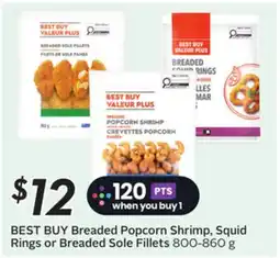 Sobeys BEST BUY Breaded Popcorn Shrimp, Squid Rings or Breaded Sole Fillets offer