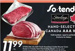 Sobeys STERLING SILVER Fresh Boneless Inside Round Oven Roast or Family Size Marinating Steak offer