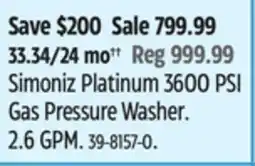 Canadian Tire Simoniz Platinum 3600 PSI Gas Pressure Washer offer
