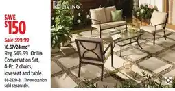 Canadian Tire FOR LIVING Orillia Conversation Set,4-Pc. 2 chairs, loveseat and table Throw cushion offer