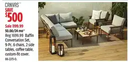 Canadian Tire Baffin Conversation Set, 9-Pc. 6 chairs, 2 side tables, coffee table, custom-fit cover offer