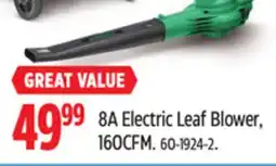 Canadian Tire Certified 8A Electric Leaf Blower, 160CFM offer