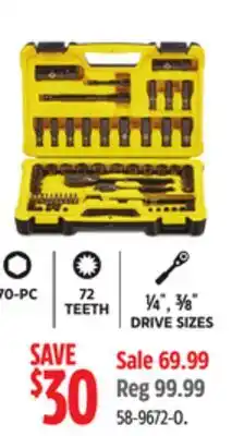 Canadian Tire Stanley 70-PC 72 TEETH ¼ , ⅜ DRIVE SIZES offer