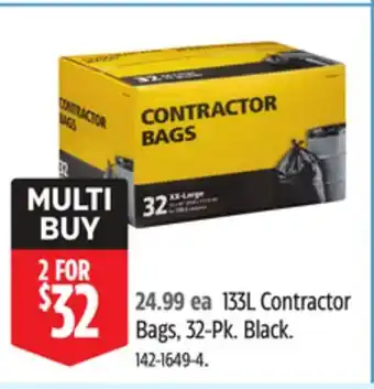 Canadian Tire 133L Contractor Bags, 32-Pk Black offer