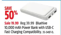 Canadian Tire Bluehive 10,000 mAh Power Bank with USB-C Fast Charging Compatibility offer