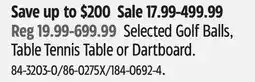 Canadian Tire Selected Golf Balls, Table Tennis Table or Dartboard offer