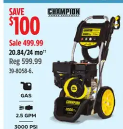 Canadian Tire Champion Power Equipment 3000 PSI 2.5 GPM 196cc Engine Cold Water Wheeled Gas Pressure Washer offer