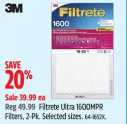 Canadian Tire 3M Filtrete Ultra 1600MPR Filters, 2-Pk offer