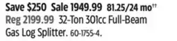 Canadian Tire Champion 32-Ton 301cc Full-Beam Gas Log Splitter offer