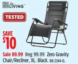 Canadian Tire For Living Zero Gravity Chair/Recliner, XL Black offer