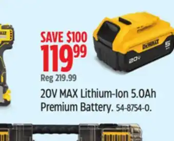 Canadian Tire DeWalt 20V MAX Lithium-Ion 5.0Ah Premium Battery offer