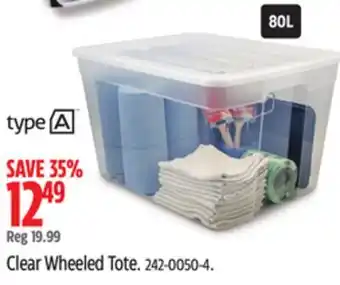 Canadian Tire Type A Clear Wheeled Tote offer