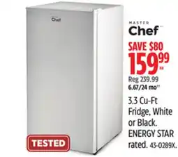 Canadian Tire Master Chef 3.3 Cu-Ft Fridge, White or Black offer