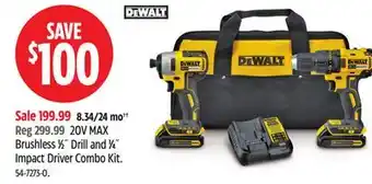 Canadian Tire DEWALT 20V MAX Brushless 1⁄2˝ Drill and 1⁄4˝ Impact Driver Combo Kit offer