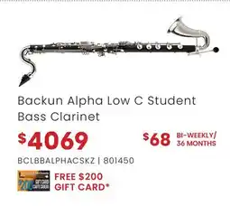 Long & McQuade Backun Alpha Low C Student Bass Clarinet offer